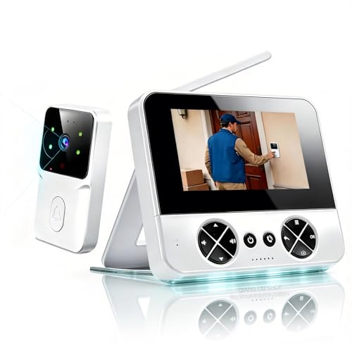 Sonnette sans Fil avec Caméra 1080P Étanche IP65, écran 4,3 Pouces, Communication Bidirectionnelle, Vision Nocturne Infrarouge, sans Application Ni Wi-FI, Compatible avec Les Cartes TF