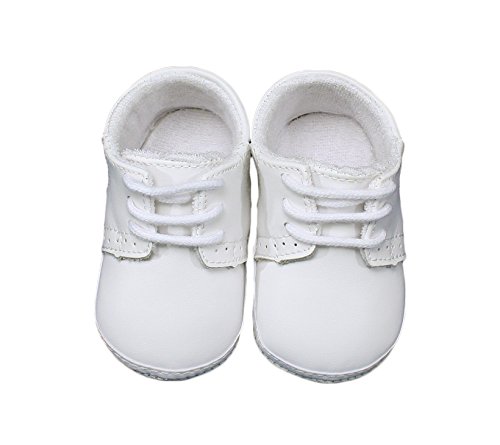 Baby Boys All White Genuine Leather Saddle Oxford Crib Shoe with Perforations - 4