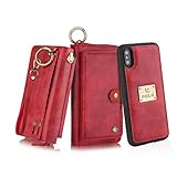 Petocase Compatible iPhone Xs Max Wallet Case, Multi-Functional PU Leather Zip Wristlets Clutch Detachable Magnetic 13 Card Slots 4 Cash Purse Protection Back Cover for Apple iPhone 10S Max 6.5