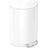 simplehuman Semi-Round Step Can, 6L / 1.6 Gallon Bathroom Trash Can, Liner Pocket&reg;, Sleek Internal Hinge, 150,000-Step Pedal, Lid Shox&reg; Silent Close, White Steel