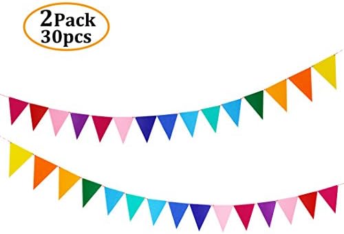 Rainbow Felt Fabric Bunting, 30 Pcs/26 Feet(2 Pack) Decoration Banners Pennant for Birthday Party, Baby Shower, Window Decorations and Children's Living Room Decorations