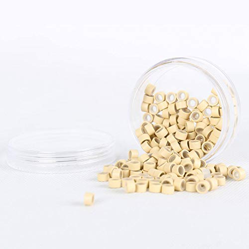 200Pcs Beads Silicone Aluminium Micro Nano Rings 3mm Lined For I Tip/Nano Hair Extensions Tool Beads (1 Bottle, Blonde Color)