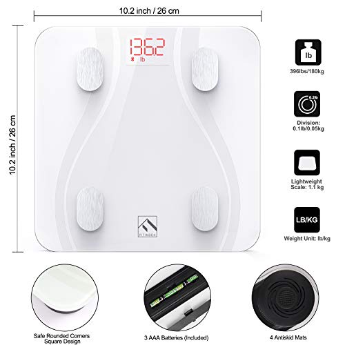FITINDEX Smart Body Fat Scale with Upgraded App, High Precision Bathroom Scales Digital Weight and Body Fat Body Composition Monitor, 396lb/180kg, White - Thumbnail 7