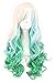 Bopocoko Long Curly Hair Wigs for Women Beige/Light Green Wig with Bangs BU036C