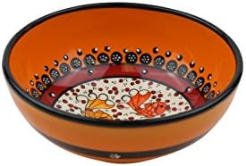 Handmade Ceramic Decorative Soup and Cereal Bowls - Set of 2 - different colors and patterns - 6 inch - 16 oz great serving Bowls (Mediterrenean Orange)