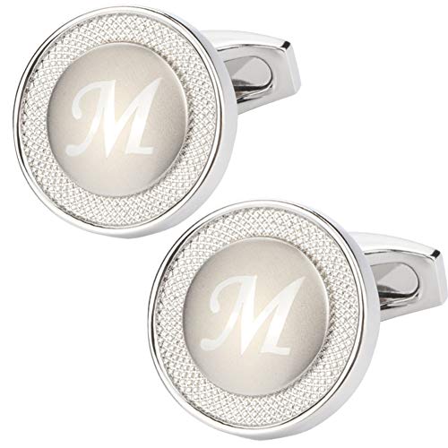 GWD Cufflinks for Men Shirt Premium Quality Personalized Initials Alphabet A-Z Gift Box (Silver M)