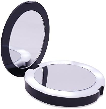 NatureGlow 2-in-1 Portable Travel Vanity Magnifying &amp; Regular Mirror with Led Lights + Portable Charger Power Bank 2200mAh (Black)
