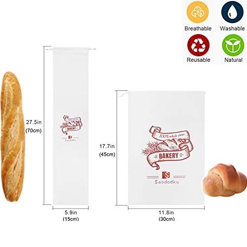 Bread Bags, 2 Pcs 11.8x17.7 and 2 Pcs 5.9x27.5 Bread Storage Bags, Made of Unglued and Unbleached Natural Flax Fabric