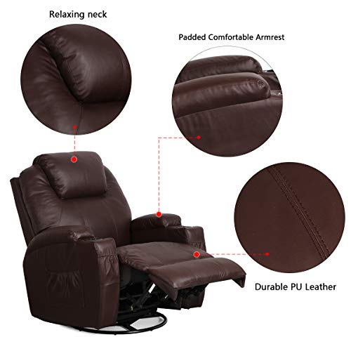 Esright Massage Recliner Chair Heated Brown PU Leather Ergonomic Lounge