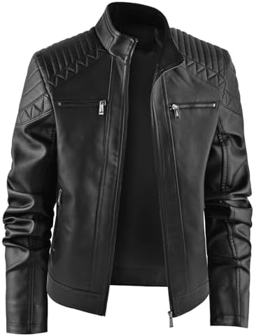 Amazon.com: Men's Stand Collar Leather Jacket Vintage Motorcycle