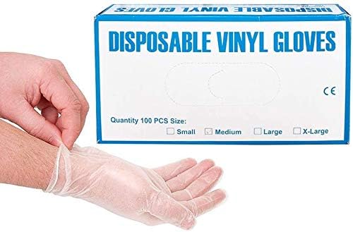 100 PCS Vinyl Disposable Clear Gloves - Powder Free, Latex Free, High Density Vinyl Safety Protective Gloves S