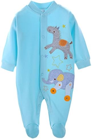 DANROL Baby Boys' Cartoon Cotton Long Sleeve Footie 12M Elephant
