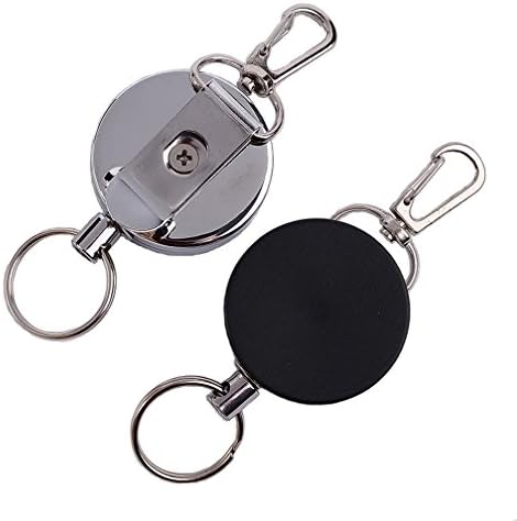 2 Pack Retractable Badge Reel Heavy Duty Key Reels Carabiner Key Ring Badge Holder Reel Clip for ID Card Key Keychain with Thick Nylon Cord, Belt Clip, Reinforced ID Strap and Keyring (2)
