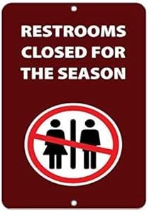BAODIN Cartel de lata con texto en inglés "Restrooms" cerrado para la