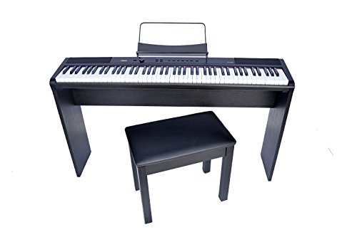 Artesia PA88-W 88-Key Portable Digital Piano (Black) Bundle with Furniture Stand and Matching Storage Bench plus Sustain Pedal and Power Adapter.