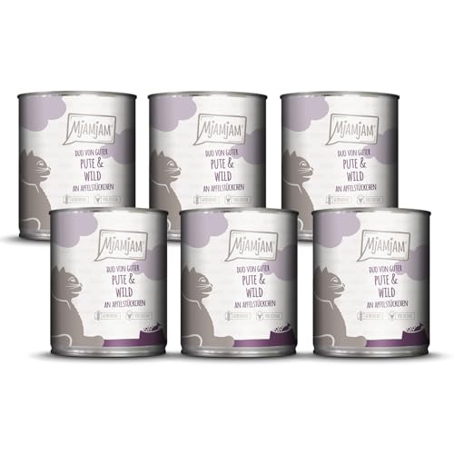 MjAMjAM - Premium wet food for cats - DUO of good turkey & game with apple pieces, pack of 6 (6 x 800g), grain-free with extra meat