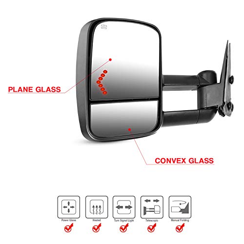 Towing Mirrors for Chevy/Chevrolet Silverado, AAIWA Side Mirror for GMC Sierra, Power Heated Tow Mirrors with Arrow Signal Light for 2003-2007 Chevrolet GMC Sierra Silverado, 2 PCS