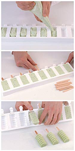 Joho Ice Cream Bar Molds Silicone, Reusable Popsicle Molds Ice Pop Molds Maker with Wooden Sticks,Tango,8 cavity - Thumbnail 4