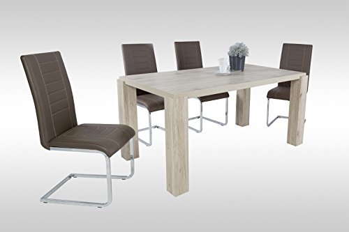 ELMÖ-Versandhandel 4er Set Stuhl Schwingstuhl Freischwinger Esszimmerstuhl Cappuccino Chrom
