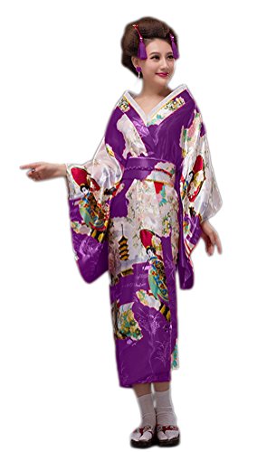 Soojun Women's Traditional Japanese Kimono Style Robe Yukata Costumes 3 Purple