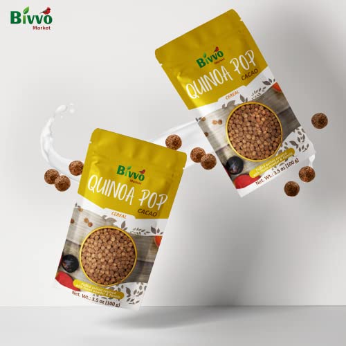 Bivvo Market Quinoa Puffs 3Pack Cocoa Flavor Vegan Puffed Quinoa