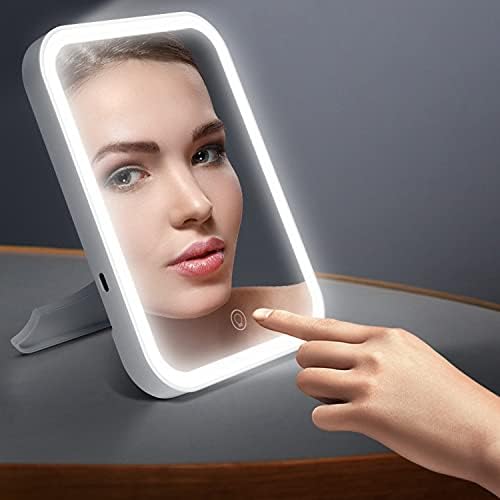 Makeup Mirror with Led Lights,Stand & USB Rechargeable & Touch Screen Dimmable and 3 Color