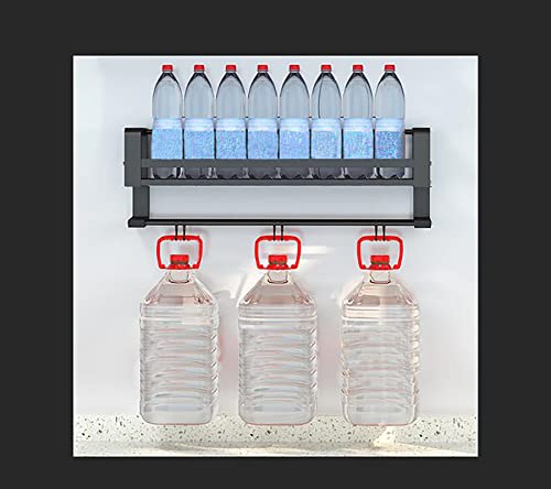 ivaxdayuqan Spice Rack Wall Mount, Spice Rack Organizer, Kitchen Cabinet Wall Shelf for Spice Jars and Seasonings Organizer, Black Shower Shelves with 6 Hooks Metal Guardrail Towel Rack Holder