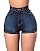 Tengo Women's High Waist Buttocks Denim Shorts(Blue,M)