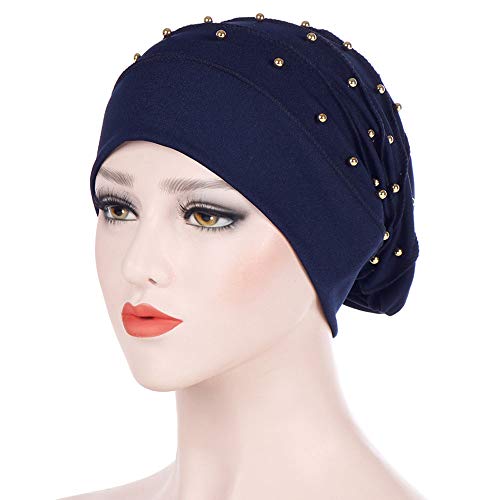 ZOMUSAR Bella Scarf Chemo Muslim Hat Turban Head Scarves Wrap Cap Pre-Tied Headwear Bandana Tichel for Cancer (Navy)