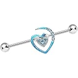 Body Candy Stainless Steel Blue and Glitter Cut Out Heart Industrial Barbell Piercing 14 Gauge 36mm