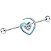 Body Candy Stainless Steel Blue and Glitter Cut Out Heart Industrial Barbell Piercing 14 Gauge 36mm