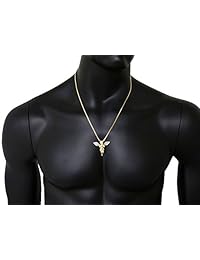 Dije de querubín miniatura, con brillo, de 2 mm, collar con cadena de cuadros, de 24 pulgadas dorado y plateado, MMP86GRBX.