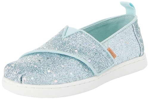 TOMS Tiny Girl's Classic Alpargata Espadrille Loafer Flat, Light Mint Cosmic Glitter, 6 UK