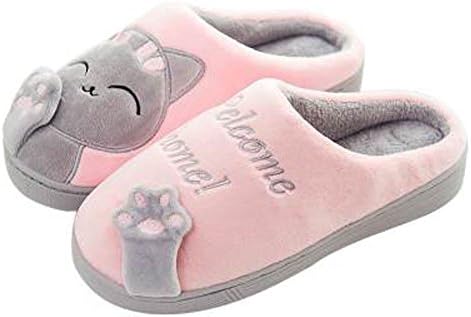 GESIMEI Ladies Mule Slippers Shoes Winter Warm Cute Cat Plush Slippers Indoor Non-Slip House Slippers Men Women