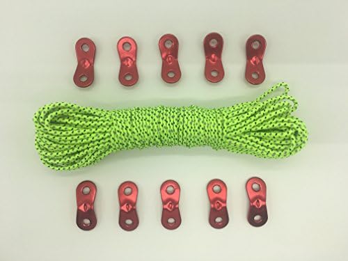Rey tent regulator toolkit-65ft Reflective Tent Rope with 10 Aluminum Tensioners