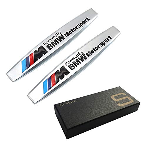 S-WEKA 2pcs Metal ///M Emblem Badge Sticker Motorsport Power for BMW X3 X5 E90 E53 Series metal 3D stereo labeling(2Pcs Silver)