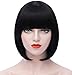 Mersi Short Black Bob Hair Wigs with Bangs 12 Inch Straight Cosplay Costume Wigs Heat Resistant Synthetic Fun Wig for Women S004BK