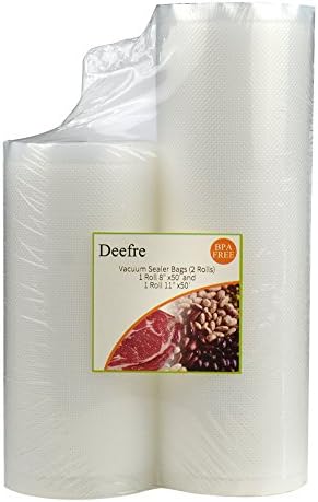 Vacuum Sealer Rolls Sous Vide Bags Food Vac Storage Heat Seal Microwave Freezer Safe Store A Meal - Deefre 4 mil Embossed Commercial Grade for Foodsaver BPA Free 2 Pack 11″x50′ and 8″x50′