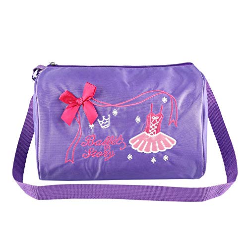 RiToEasysports Kids Ballet Bag,Girl Dance Shoulder Bag Embroidered Tote With Adjustable Strap and Easy Zipper For Ballet, Dance, Basketball(purple) Dance Supplies Dance Equipment Dance Sport Equipment