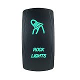 QUNQI STAR 5 pin Laser Backlit Rocker Switch ROCK LIGHTS 20A 12V On/off LED Light Toggle Switch (Green)