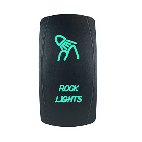 QUNQI STAR 5 pin Laser Backlit Rocker Switch ROCK LIGHTS 20A 12V On/off LED Light Toggle Switch (Green)