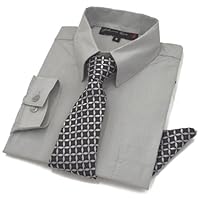 Johnnie Lene Boys Long Sleeve Dress Shirt with Tie and Handkerchief #JL26 (12, Silver)