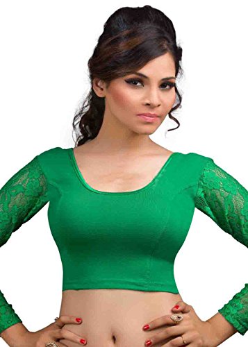 Green Cotton Lycra Long Sleeve Strechable Ready-made Saree Blouse Choli