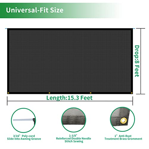 RVINGPRO RV Awning Shade Screen 8'x 15'3" RV Awning Sun Shade Kit Black Mesh Sun Blocker Provide