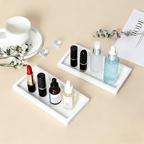 2 Pieces Silicone Bathroom Tray, Rectangular Silicone Decorative Tray, Bathroom Sink Trays, Bathroom Vanity Tray for Soap, Jewelry, Cosmetics, Towels, White 22 X 10.3 X 2 Cm