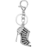Fashion Rhinestone High-heeled Shoe KeyChain Ring Crystal Shoes Keychains Women Charm Handbag Key Holder Girl Bag Jewelry,(White+Black)