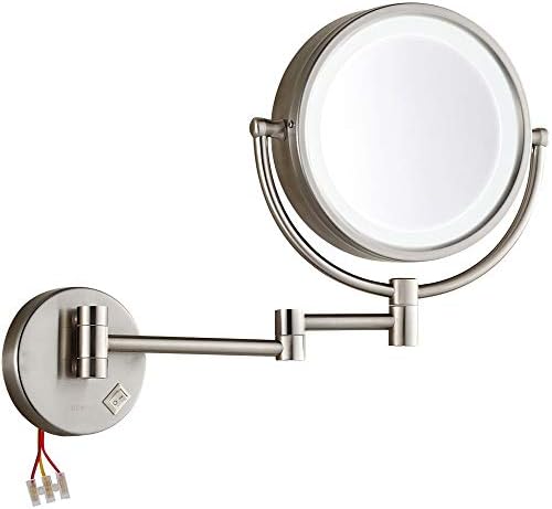 GURUN 8.5 Inch LED Lighted Wall Mount Hardwired Makeup Mirror with 10x Magnification,direct wire,Nickel Finish M1809D (8.5in, hardwire)