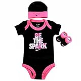 Nike Infant Girl's Be The Spark Black 3-Piece Set (Hat, OneZ & Booties) Sz: 0-6M
