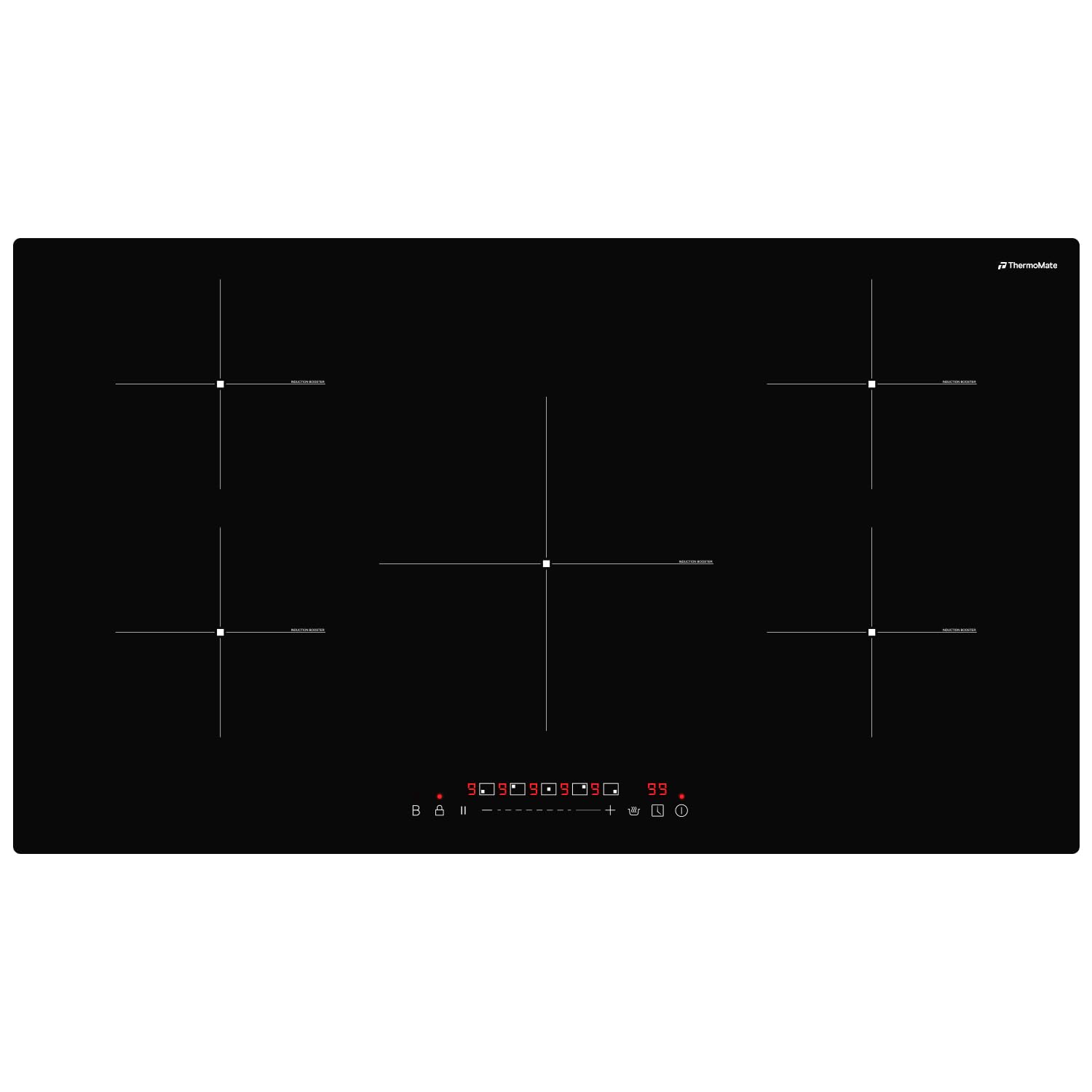 thermomate 36 Inch Induction Hob Electric Cooktop, 9800W Built in Induction Stove Top with 5 Boost Burners, 9 Heating Levels, Timer & Child Safety Lock, Sensor Touch Control, 240V