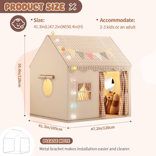 Pomefar Large Kids Tent with LED Lights & Party Decor, Indoor/Outdoor Playhouse for Boys & Girls Ages 3-10, Princess Castle Design for Birthday, Room Decor & Family Gatherings